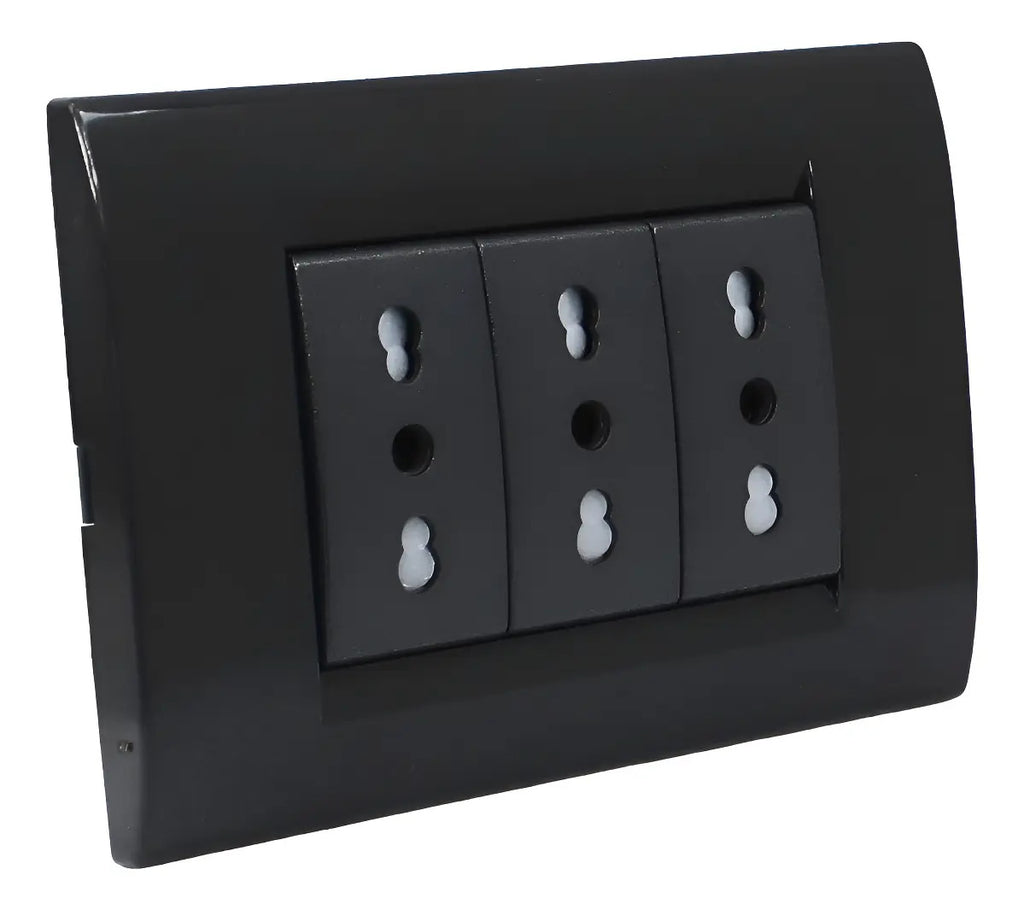 Enchufe Triple Embutido 10/16a Negro 16a Sec