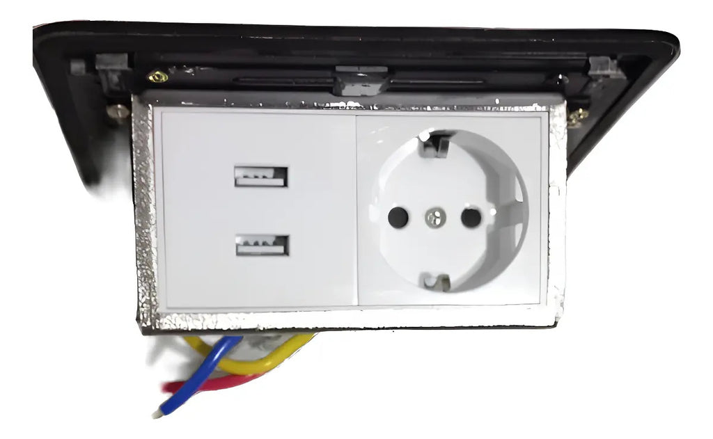 Kit Caja De Piso Pop Up Metálica  Enchufe + 2 Usb