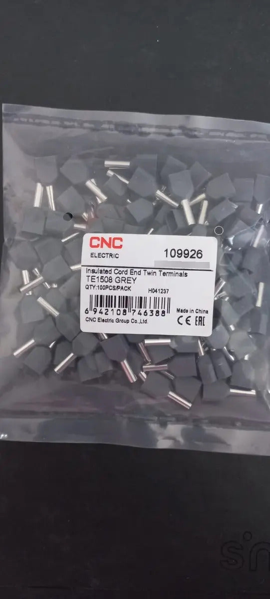 Terminal Ferrules Doble 16 Awg 1,5mm2 (100 Unidades) Gris