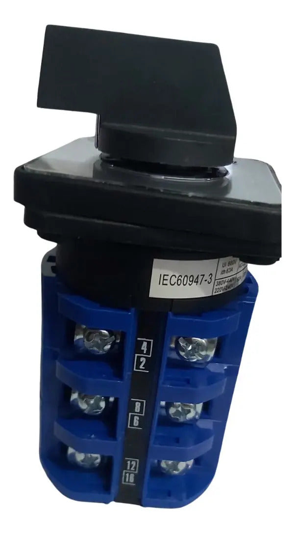 Selector Rotativo Cnc 63a Conmutador Fases 1-0-2 Azul 6 Ip20