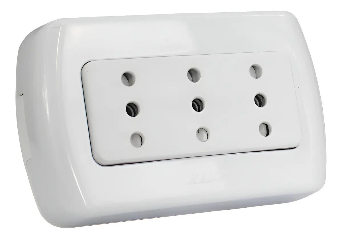Enchufe Tomacorriente Triple Sobrepuesto 10a Marca Kalop