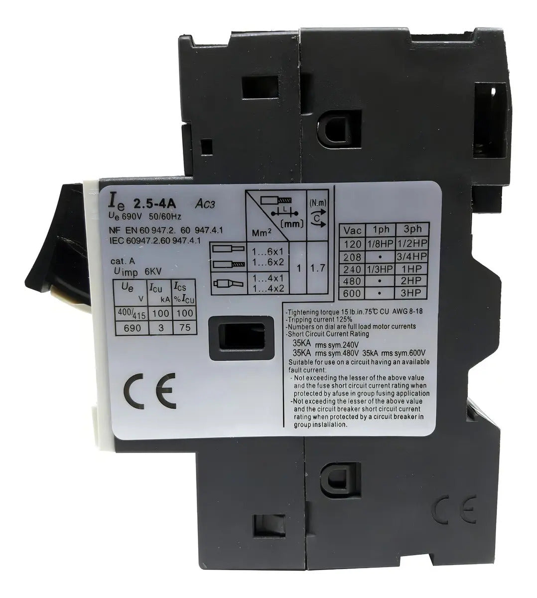 Disyuntor Termomagnético Cnc Ycp5-25-me08 2.5-4a 3 Polos Rotativo