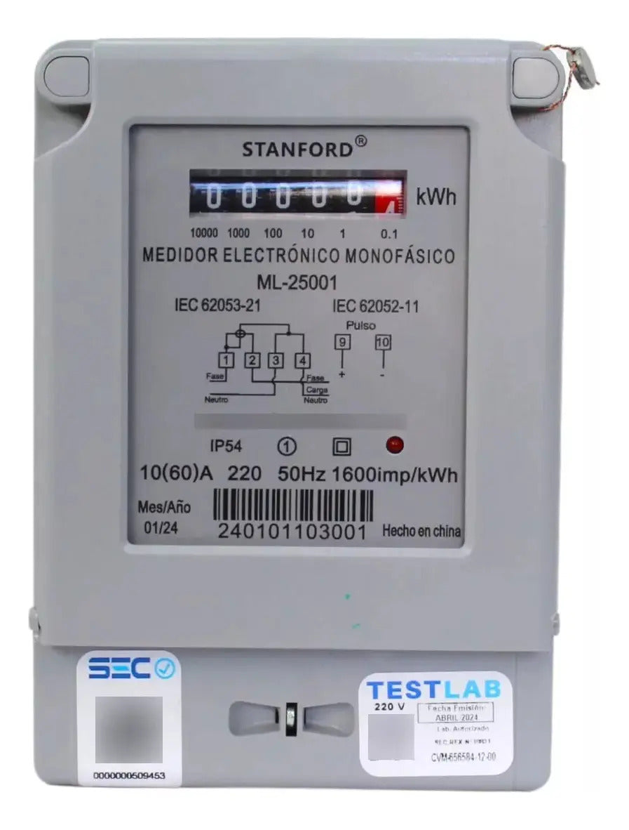 Medidor Electronico Monofasico 10(60)a Stanford Certificado