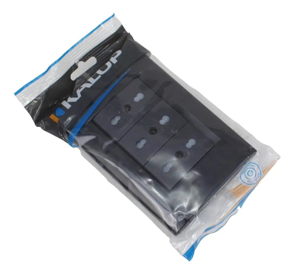 Enchufe Triple Embutido 10/16a Negro 16a Sec