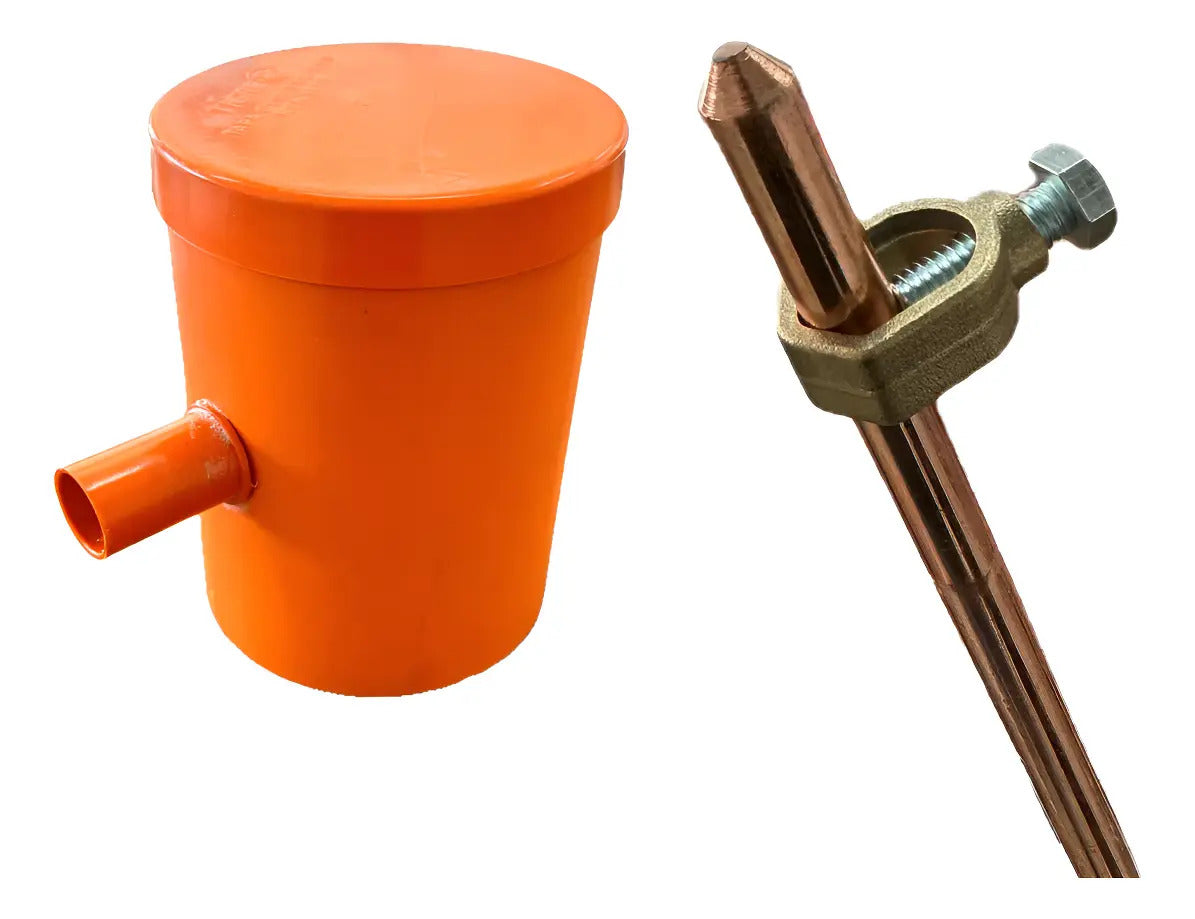 Barra Tierra 1mt + Conector Bronce + Cámara Registro 110mm