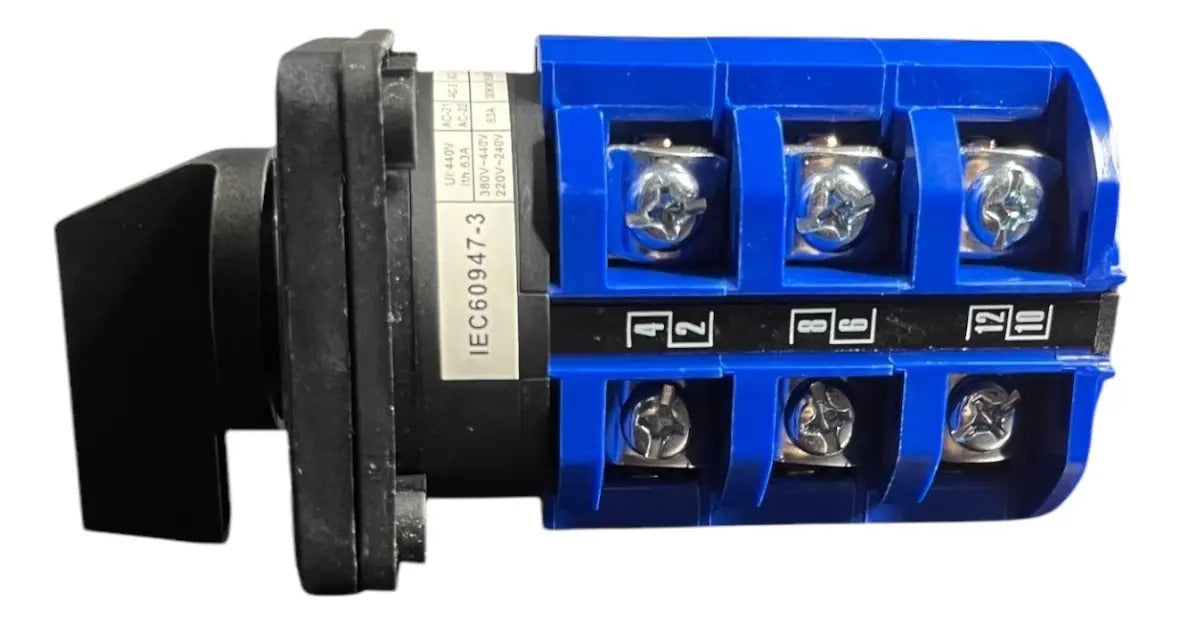 Selector Rotativo Cnc 63a Conmutador Fases 1-0-2 Azul 6 Ip20
