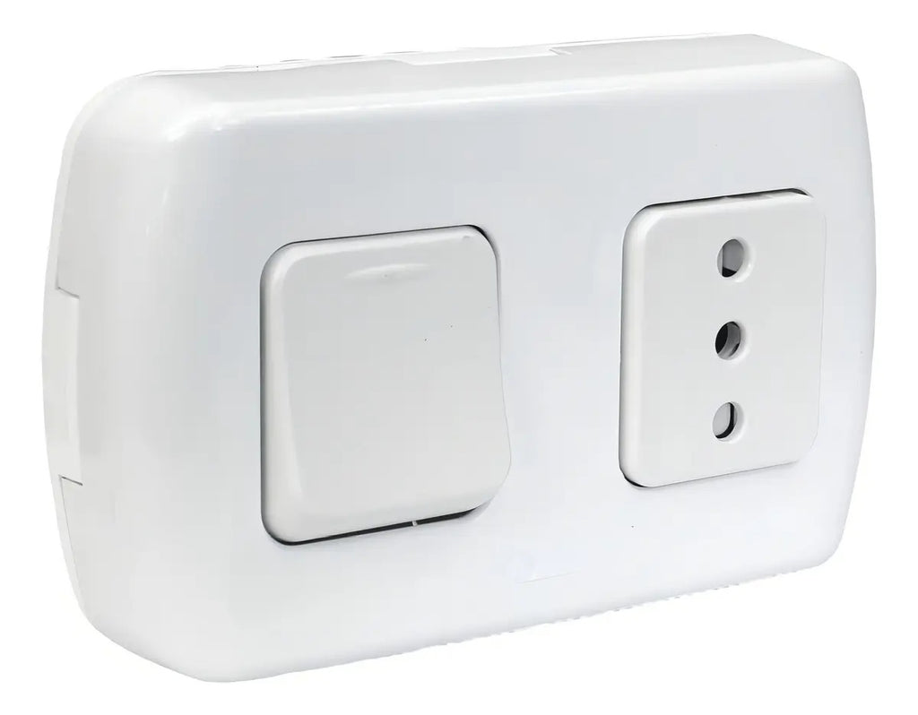 Interruptor Kalop Tekna Sobrepuesto 9/12 + Enchufe 10a Casquete Blanco