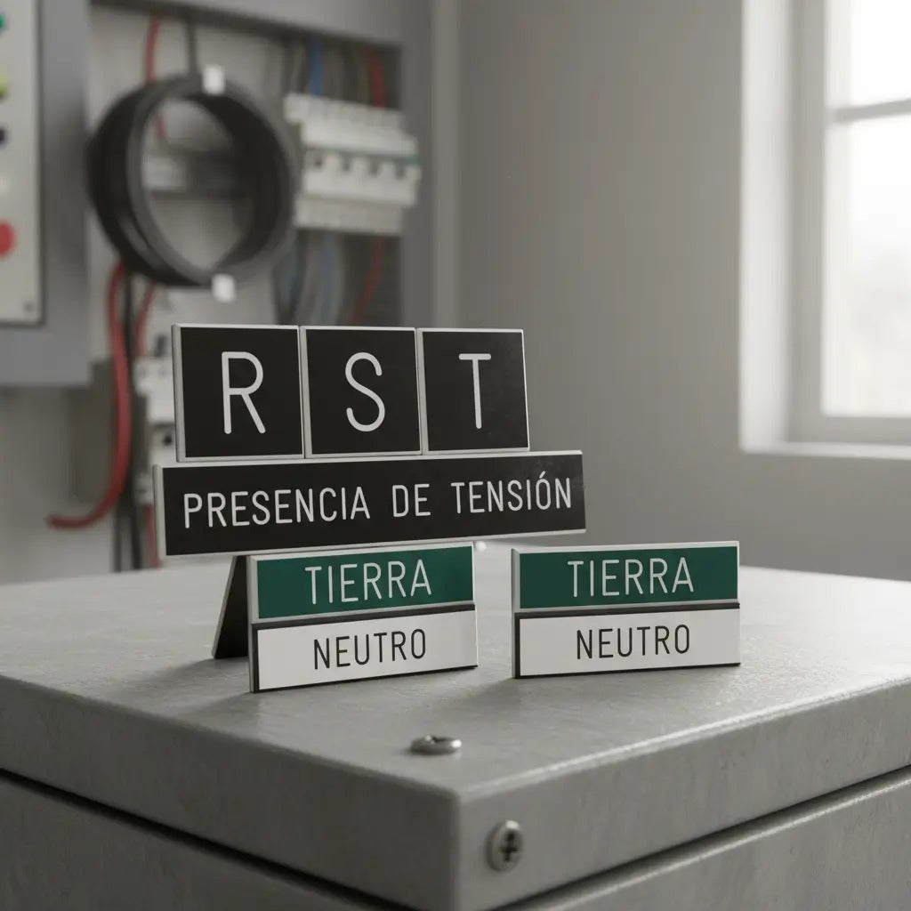 Rotulo Lamicoide Adhesivo Gabinete Rst Tension Tierra Neutro