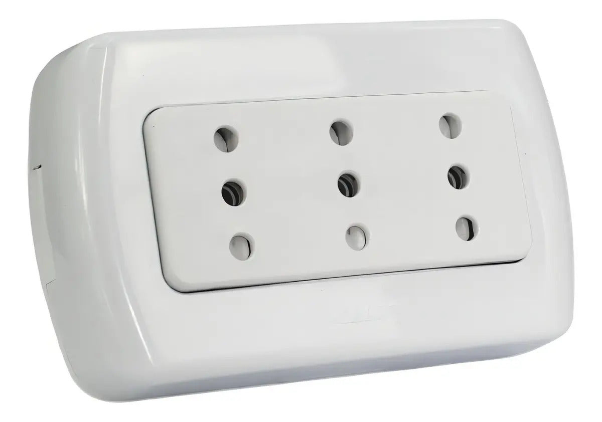 Enchufe Triple Sobrepuesto Kalop Blanco Con 3 Tomas Para Interiores