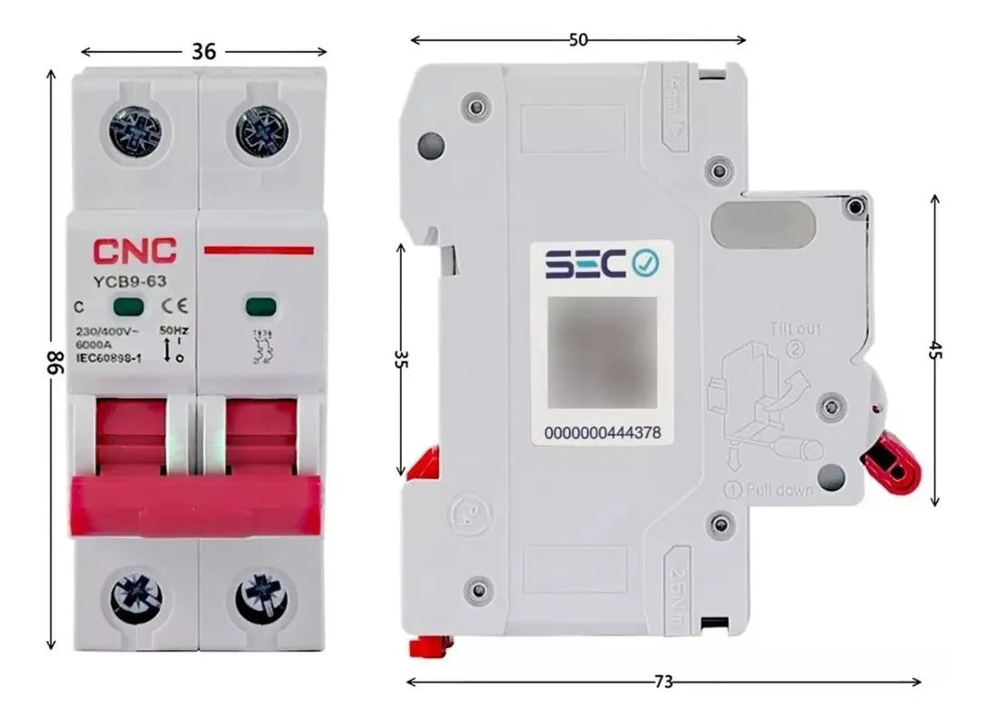 Interruptor Automatico Bipolar 2x25a 6k Curva C Cnc