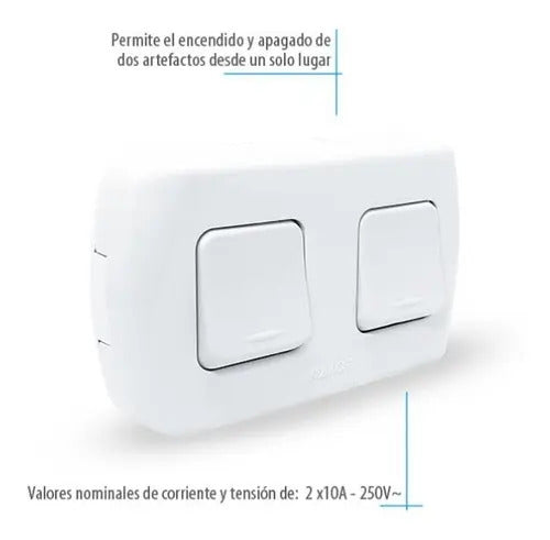 Interruptor Doble 9/15 Sobreponer Blanco / Kalop Corriente Nominal 10 A